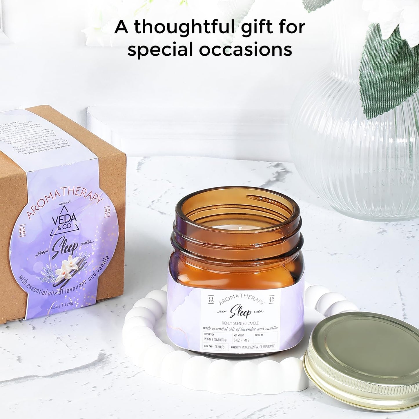 Welburn Veda&Co® Scented Wax Candle - Induces Sleep | Aromatherapy Jar Candle for Home Decor | Enhance Your Mood | Enhance Your Space with Soothing Scents (35 Hours Burn Time, 141gm),