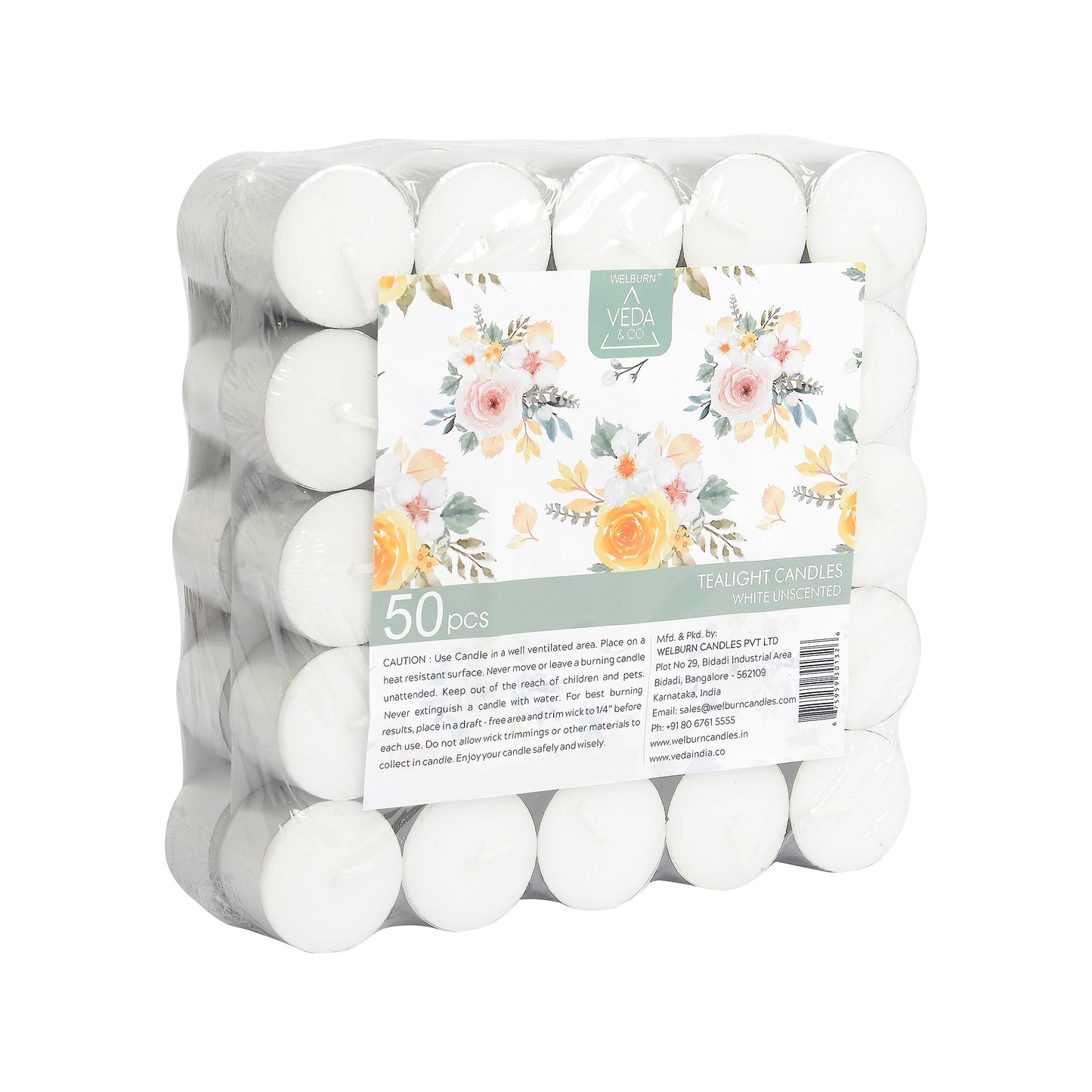 Welburn Veda&Co® Wax Unscented Tealight Candles Pack of 50 for Diwali Decoration | 8 Hours Burning Time | Paraffin Free & Smokeless | Candles for Home Decor, Offices & Special Occasions