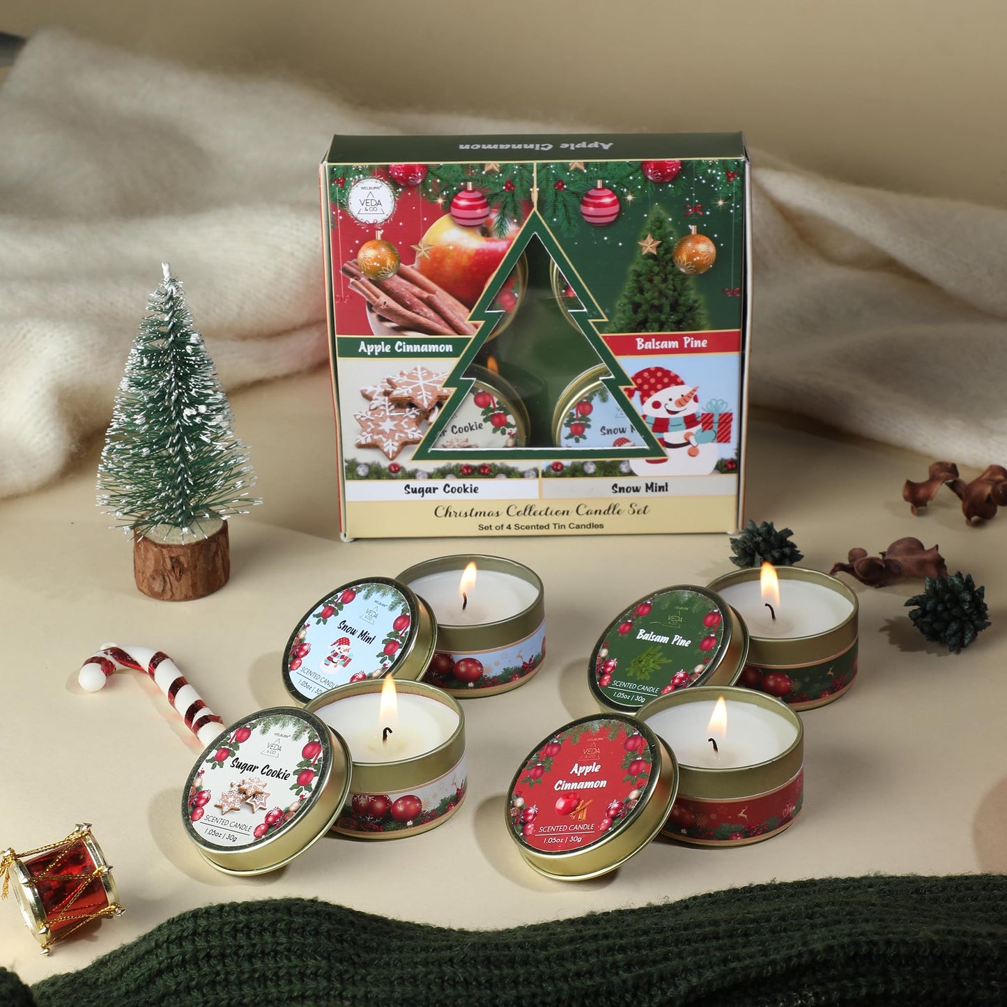 Welburn Veda&Co® Mini Tin Candles for Gift | Set of 4 Burns 7 Hr | Scented Aromatic Fragrance Candles | Scented Tin Candles for Gifting & Home Décor | Gift Ideas for Couple