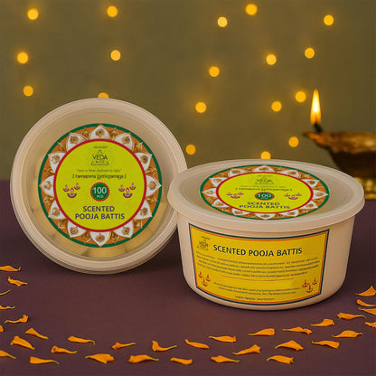 Welburn Veda&Co® Spritual Fragrance Cow Ghee Blend Batti Pack of 200 for Diwali Puja Hawan | Diya Batti with Cotton Wick | Long Burning | Ready to Use Pooja Batti for Pooja, Divine Worship