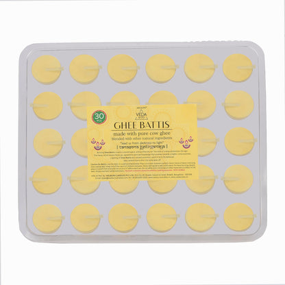 Welburn Veda&Co® Pure Cow Ghee Batti for Puja – 30 Pieces | Cotton Wick | 30-Min Burn | Ghee-Blended Diyas | One-Month Pack | for Home & Temple Use