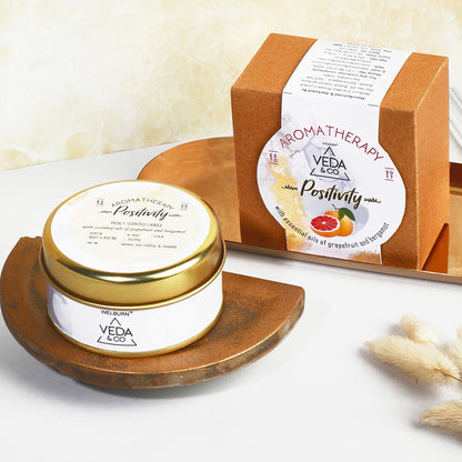 Welburn Veda&Co® Scented Wax Candle – Induces Positivity | Aromatherapy Travel Tin Candle for Home Décor & Relaxation | 100% Soy Wax | Long-Lasting 15 Hours Burn Time | 85gm Portable Jar Candle