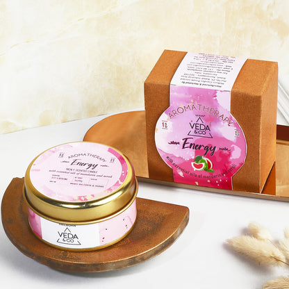 Welburn Veda&Co® Scented Wax Candle – Energy Boost | Aromatherapy Travel Tin Candle | Soy Wax | Home Décor Essential | 15-Hour Burn | 85g