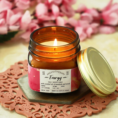 Welburn Veda&Co® Scented Wax Candle - Energy | Aromatherapy Jar Candle for Home Decor | Enhance Your Mood | Enhance Your Space with Soothing Scents (35 Hours Burn Time, 141gm),