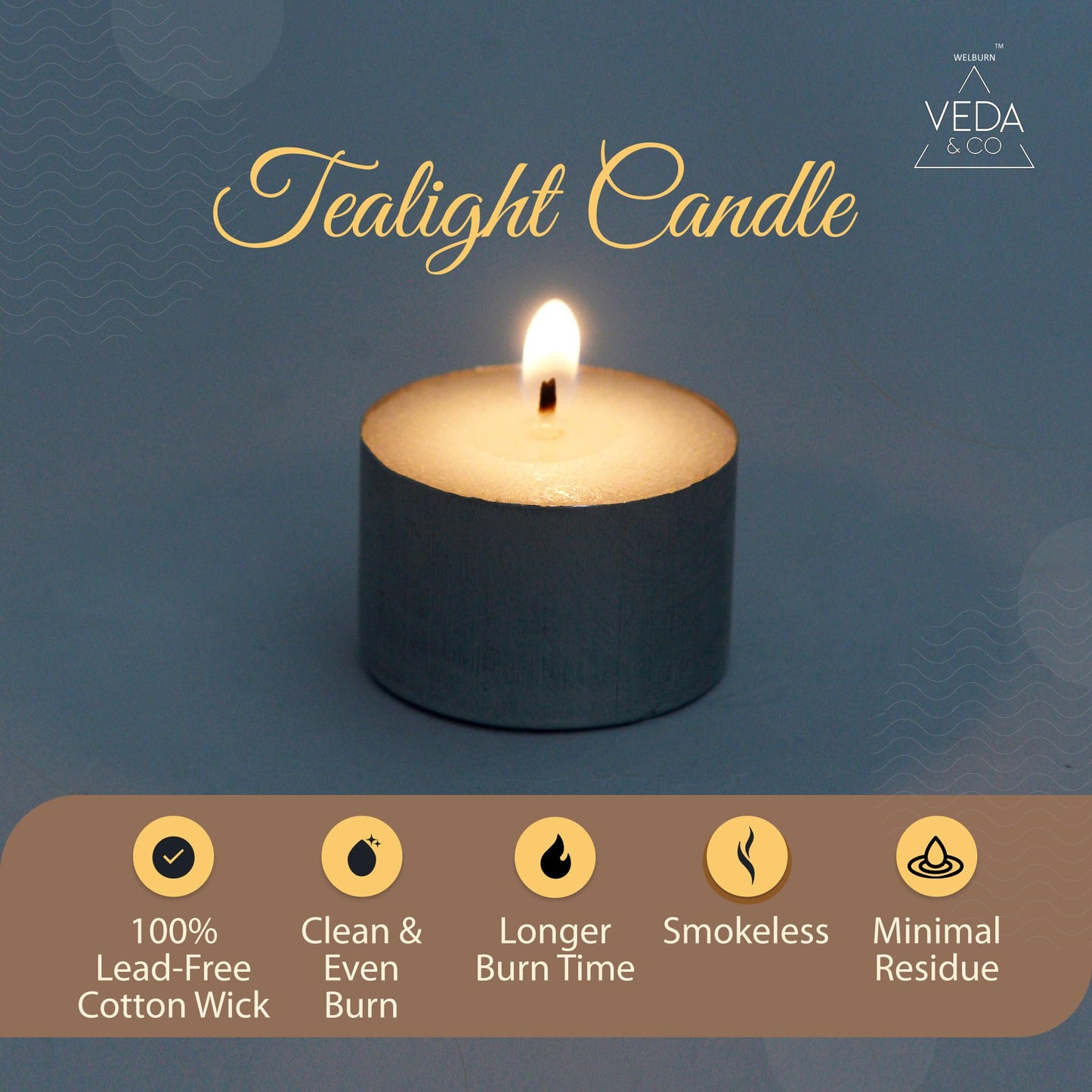 Welburn Veda&Co® Wax Unscented Tealight Candles Pack of 25 for Diwali Decoration | 8 Hours Burning Time | Paraffin Free & Smokeless | Candles for Home Decor, Offices& Special Occasions