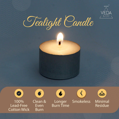 Welburn Veda&Co® Wax Unscented Tealight Candles Pack of 25 for Diwali Decoration | 8 Hours Burning Time | Paraffin Free & Smokeless | Candles for Home Decor, Offices& Special Occasions