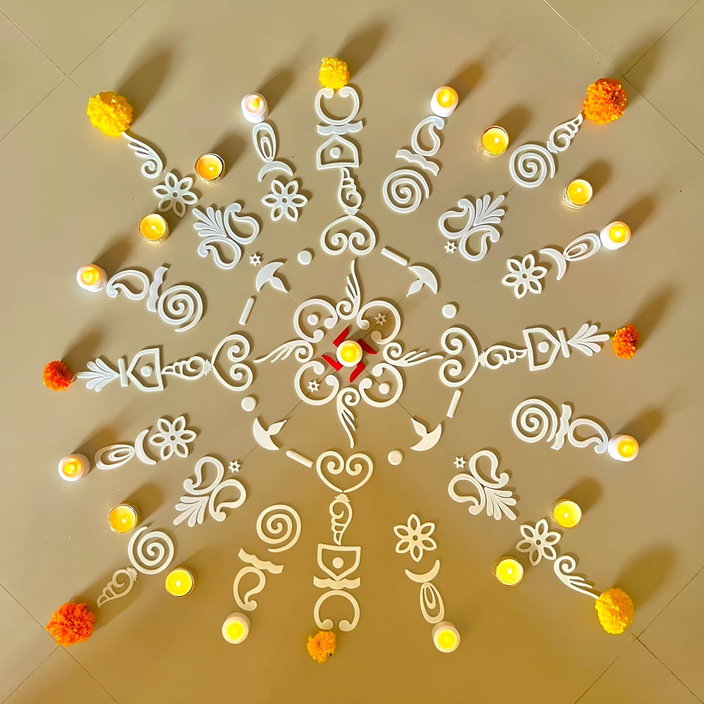 Varnika by Welburn Veda&Co® Reusable Rangoli Kit (120 Piece) for Diwali Decoration, Navratri & Pooja & Floor Decor | Indian Festive Floor Art for Festive Gifting | Washable DIY Rangoli Set