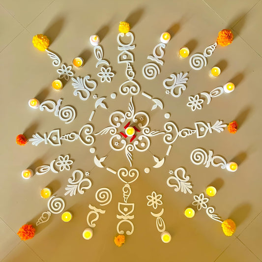 Varnika by Welburn Veda&Co® Reusable Rangoli Kit (120 Piece) for Diwali Decoration, Navratri & Pooja & Floor Decor | Indian Festive Floor Art for Festive Gifting | Washable DIY Rangoli Set