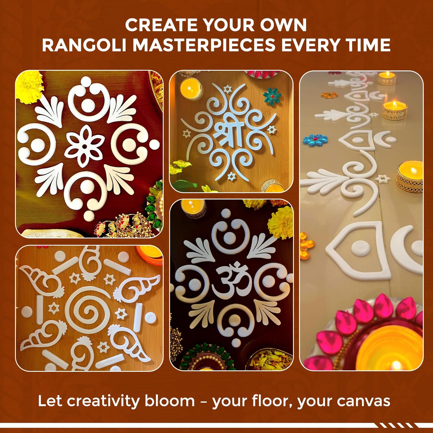 Varnika by Welburn Veda&Co® Reusable Rangoli Kit (120 Piece) for Diwali Decoration, Navratri & Pooja & Floor Decor | Indian Festive Floor Art for Festive Gifting | Washable DIY Rangoli Set
