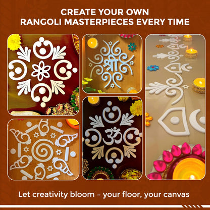 Varnika by Welburn Veda&Co® Reusable Rangoli Kit (120 Piece) for Diwali Decoration, Navratri & Pooja & Floor Decor | Indian Festive Floor Art for Festive Gifting | Washable DIY Rangoli Set