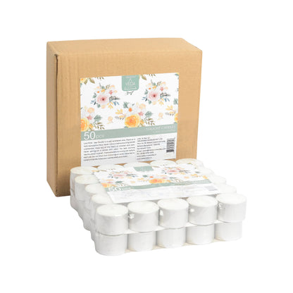 Welburn Veda&Co® Wax Unscented Tealight Candles Pack of 50 for Diwali Decoration | 8 Hours Burning Time | Paraffin Free & Smokeless | Candles for Home Decor, Offices & Special Occasions