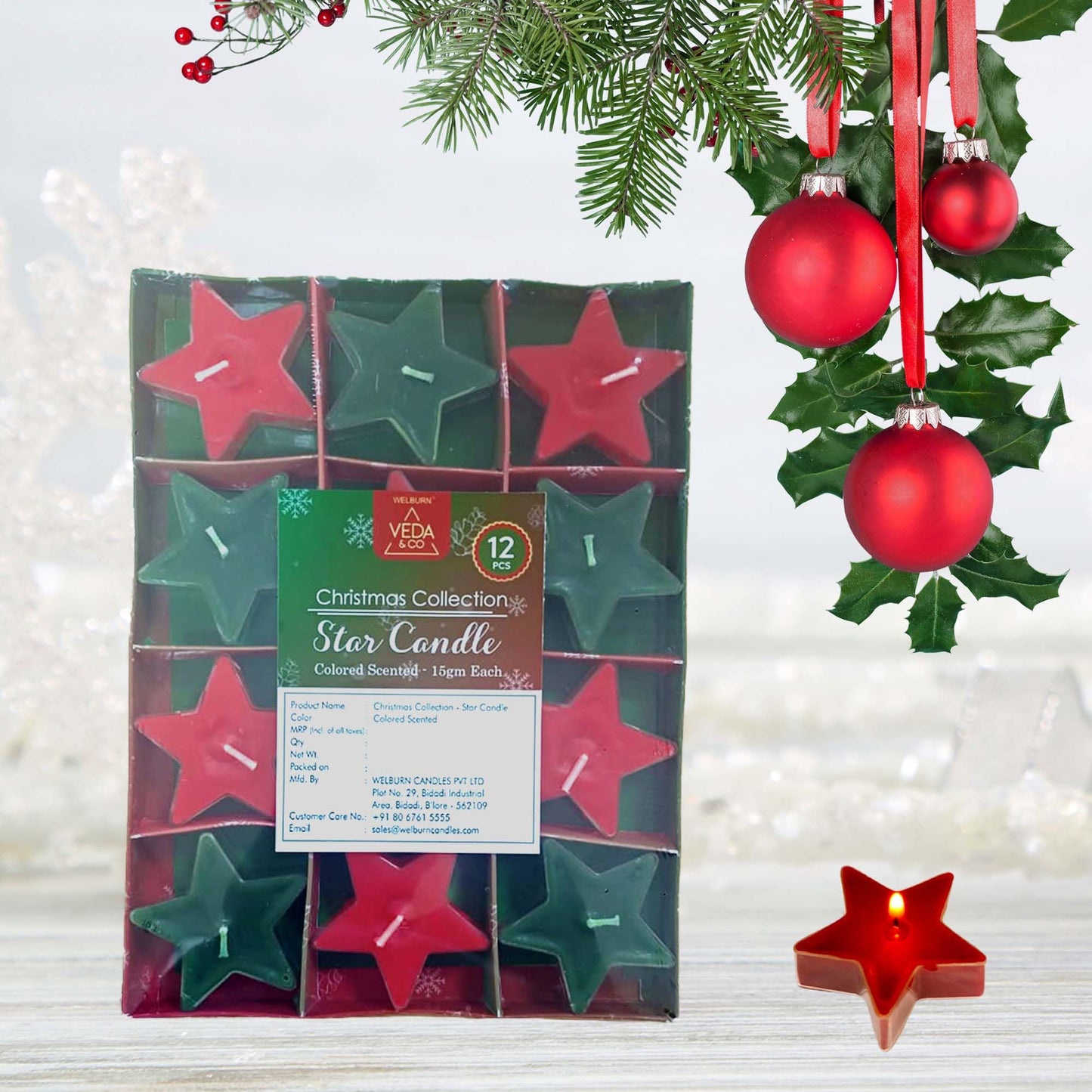 Welburn Veda&Co® Polycup Star Candles - Pack of 12 | Decoration Items | Scented Candles Set for Dinner, Home Decor, Ofiices | Burns Upto 3 Hr | Smokeless Candles