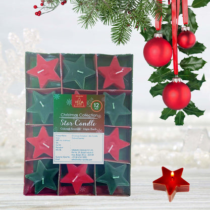 Welburn Veda&Co® Polycup Star Candles - Pack of 12 | Decoration Items | Scented Candles Set for Dinner, Home Decor, Ofiices | Burns Upto 3 Hr | Smokeless Candles