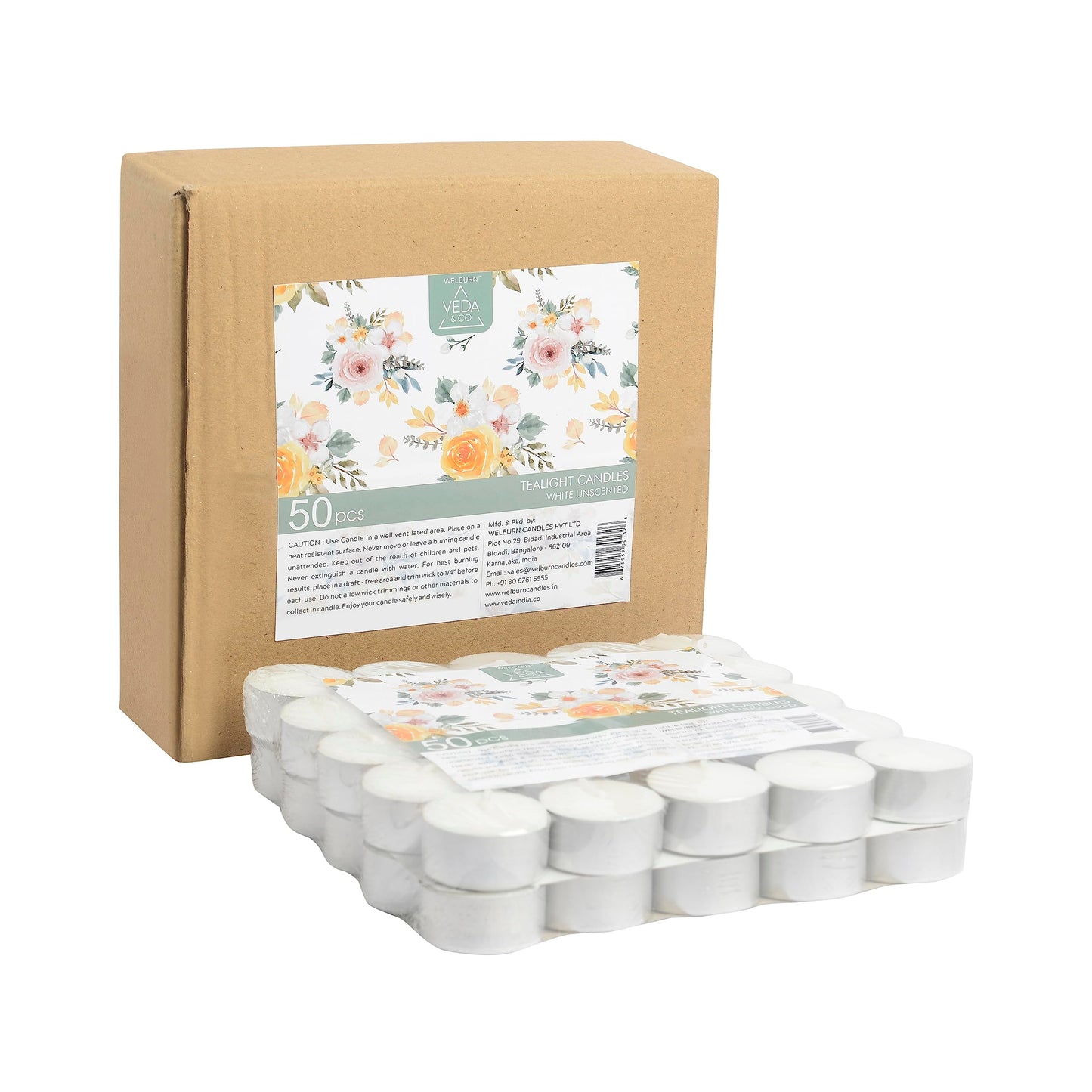 Welburn Veda&Co® Wax Unscented Tealight Candles Pack of 50 for Diwali Decoration | 5 Hours Burning Time | Paraffin Free & Smokeless | Candles for Home Decor, Offices & Special Occasions