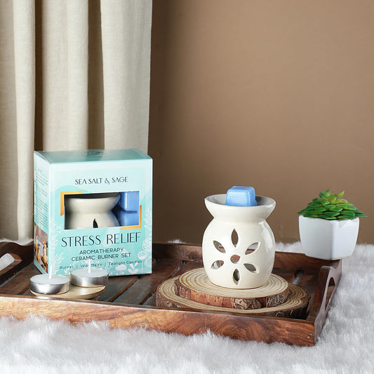 Welburn Veda&Co® Ceramic Burner | Aromatherapy Diffuser Set with Well Designed Ceramic Burner | Highly Scented Wax Melts & Tealights | Home Decorative | Upto 30 uses (Stress Relief)