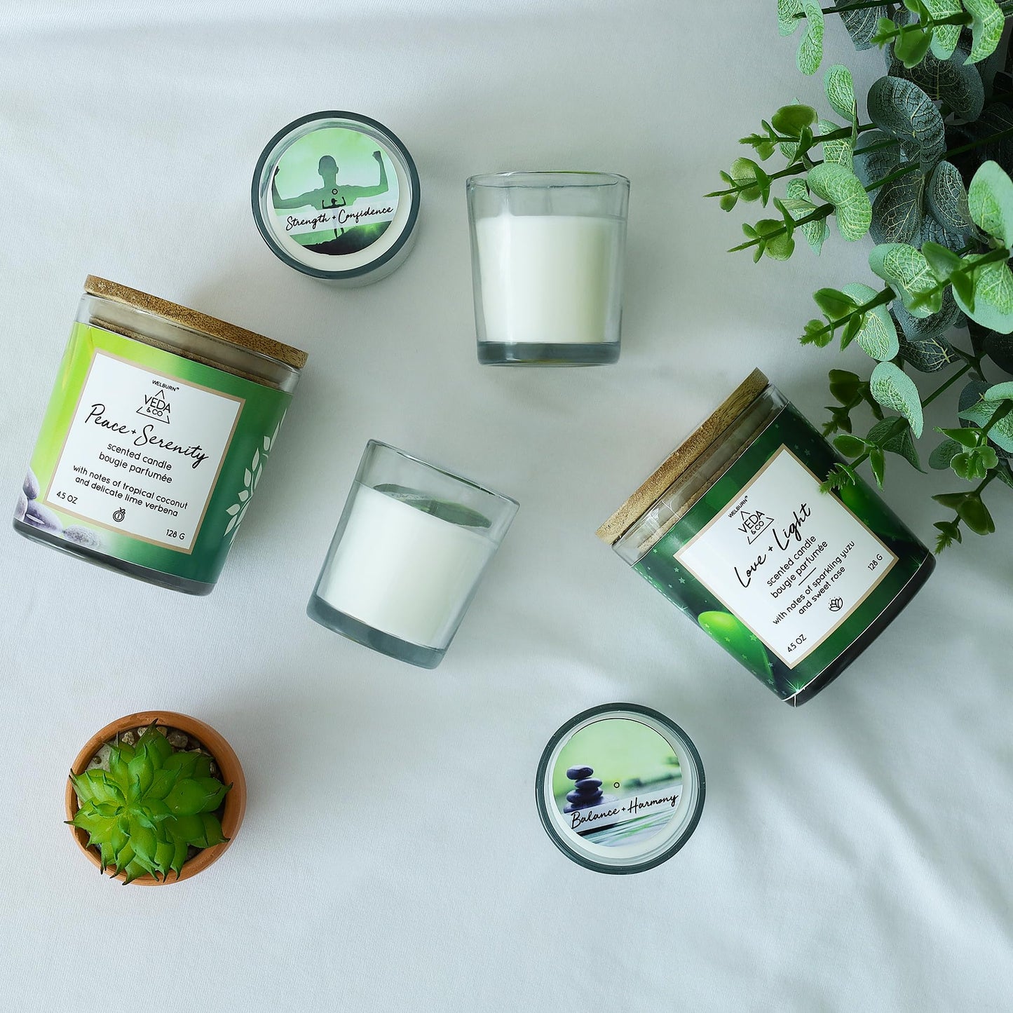 Welburn Veda&Co® Wellness Gift Set - 2 x Jar Candle & 4 x Poured Glass Votive/Shot Glass Candle, Wellness for Mind & Body, Fully Refined Paraffin Wax, Paraben Free, for Home Décor, Offices