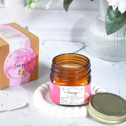 Welburn Veda&Co® Scented Wax Candle - Energy | Aromatherapy Jar Candle for Home Decor | Enhance Your Mood | Enhance Your Space with Soothing Scents (35 Hours Burn Time, 141gm),
