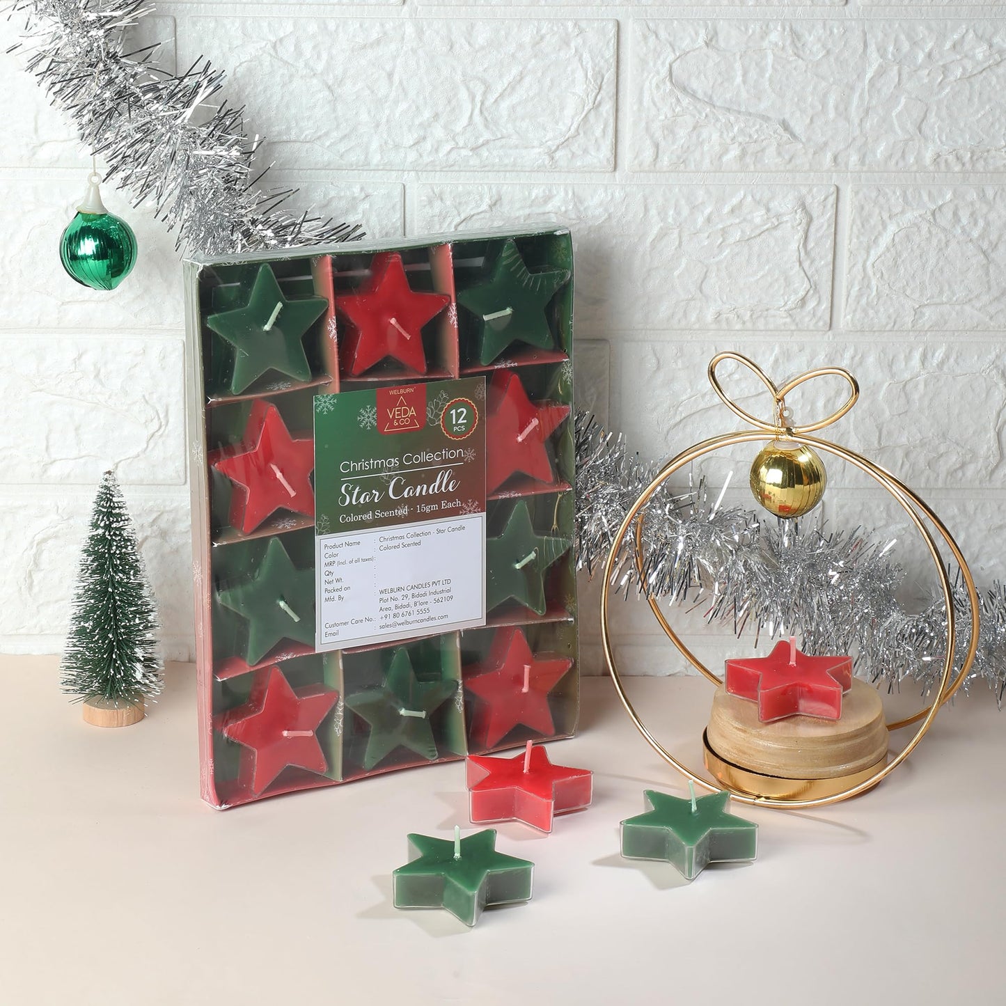 Welburn Veda&Co® Polycup Star Candles - Pack of 12 | Decoration Items | Scented Candles Set for Dinner, Home Decor, Ofiices | Burns Upto 3 Hr | Smokeless Candles