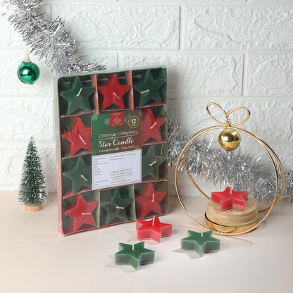 Welburn Veda&Co® Polycup Star Candles - Pack of 12 | Decoration Items | Scented Candles Set for Dinner, Home Decor, Ofiices | Burns Upto 3 Hr | Smokeless Candles