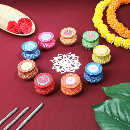 Welburn Veda&Co® Scented Decorative Matki Diya Pack of 9 for Diwali Decoration & Puja | Upto 1.30hr Burning Time | Hand Painted Terracotta Clay Diya for Home Décor & Festive Gifting