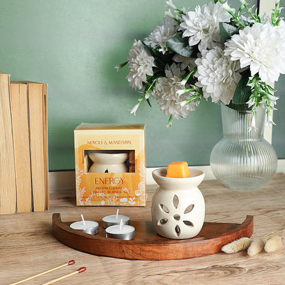 Welburn Veda&Co® Ceramic Burner Aromatherapy Diffuser Set – Scented Wax Melts & Tealights | Home Décor | Up to 30 Uses | Promotes Energy & Positivity