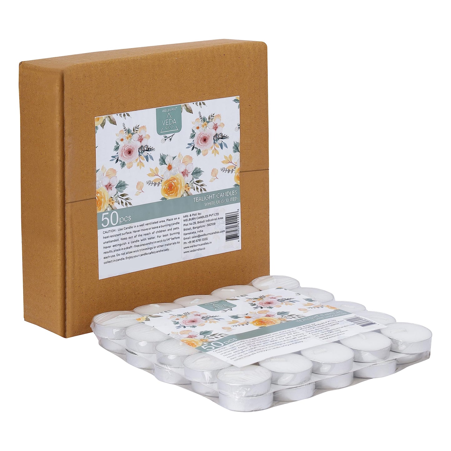 Welburn Veda&Co® Wax Unscented Tealight Candles Pack of 50 for Diwali Decoration | Burn Upto 4 Hour | Paraffin Free & Smokeless | Candles for Home Decor, Office & Special Occasions