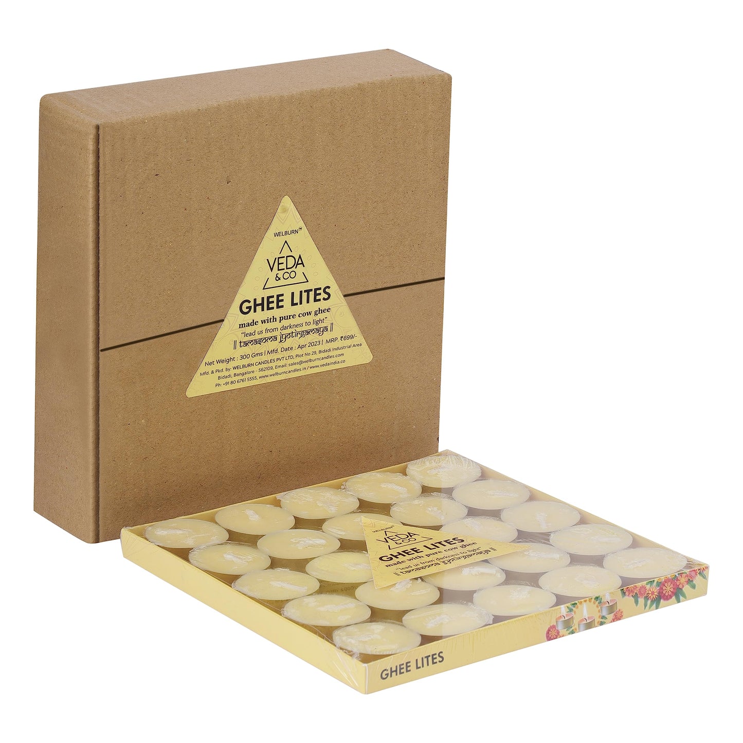 Welburn Veda&Co® Pooja Scented Tealight Candles wih Temple Bells Fragrance | Upto 4 Hours Burning Time| Made with Deepam Oils & Natural Waxes for Home Temple, Offices & Special Occasions Multicolor