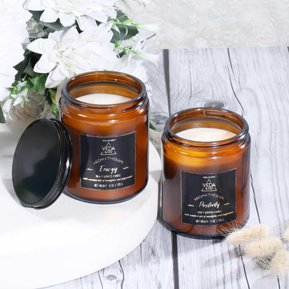 6oz Round Amber Aromatherapy Jar Candle - Set of 4 (up to 36 Hours Burn Time, 141gm), Aromatherapy Collection White Jars Candles