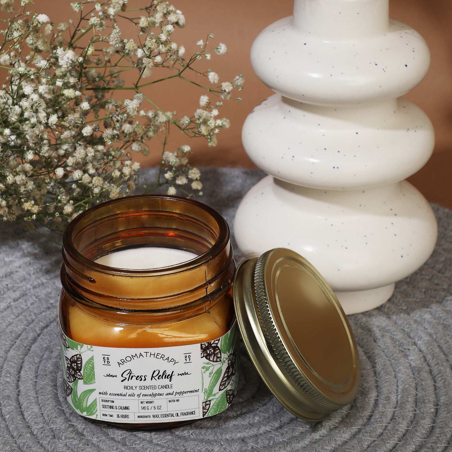 Scented Wax Candle - Set of 4 (35 Hours Burn Time, 141gm), Aromatherapy Collection White Jars Candles Induces Energy, Positivity, Sleep & Stress Relief, Fully Refined Paraffin Wax, for Home Décor