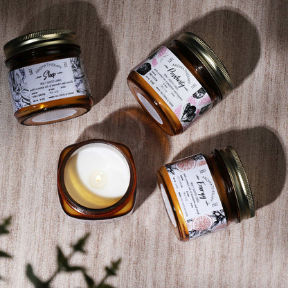 Scented Wax Candle - Set of 4 (35 Hours Burn Time, 141gm), Aromatherapy Collection White Jars Candles Induces Energy, Positivity, Sleep & Stress Relief, Fully Refined Paraffin Wax, for Home Décor