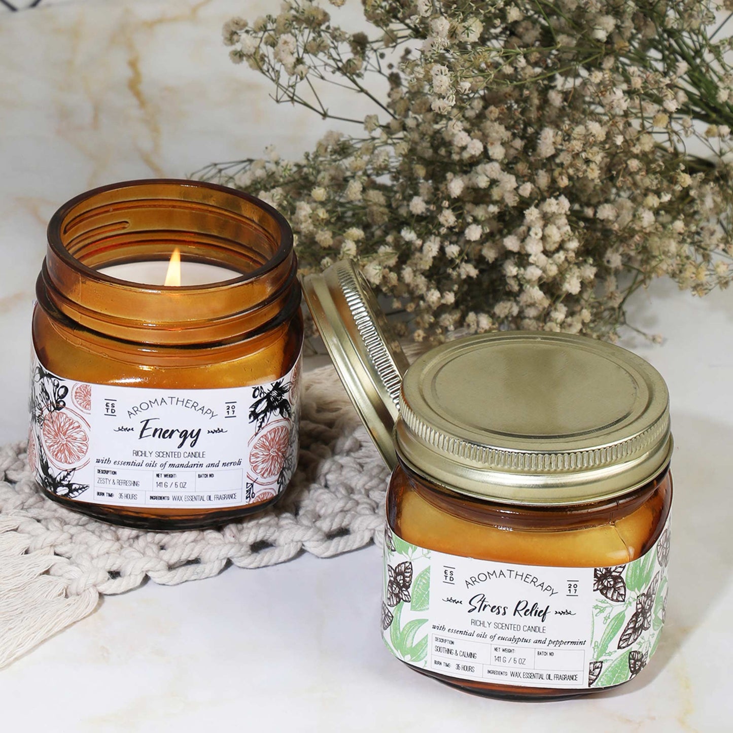 Copy of Scented Wax Candle - Set of 4 (35 Hours Burn Time, 141gm), Aromatherapy Collection Black Jars Candles Induces Energy, Positivity, Sleep & Stress Relief, Fully Refined Paraffin Wax, for Home Décor