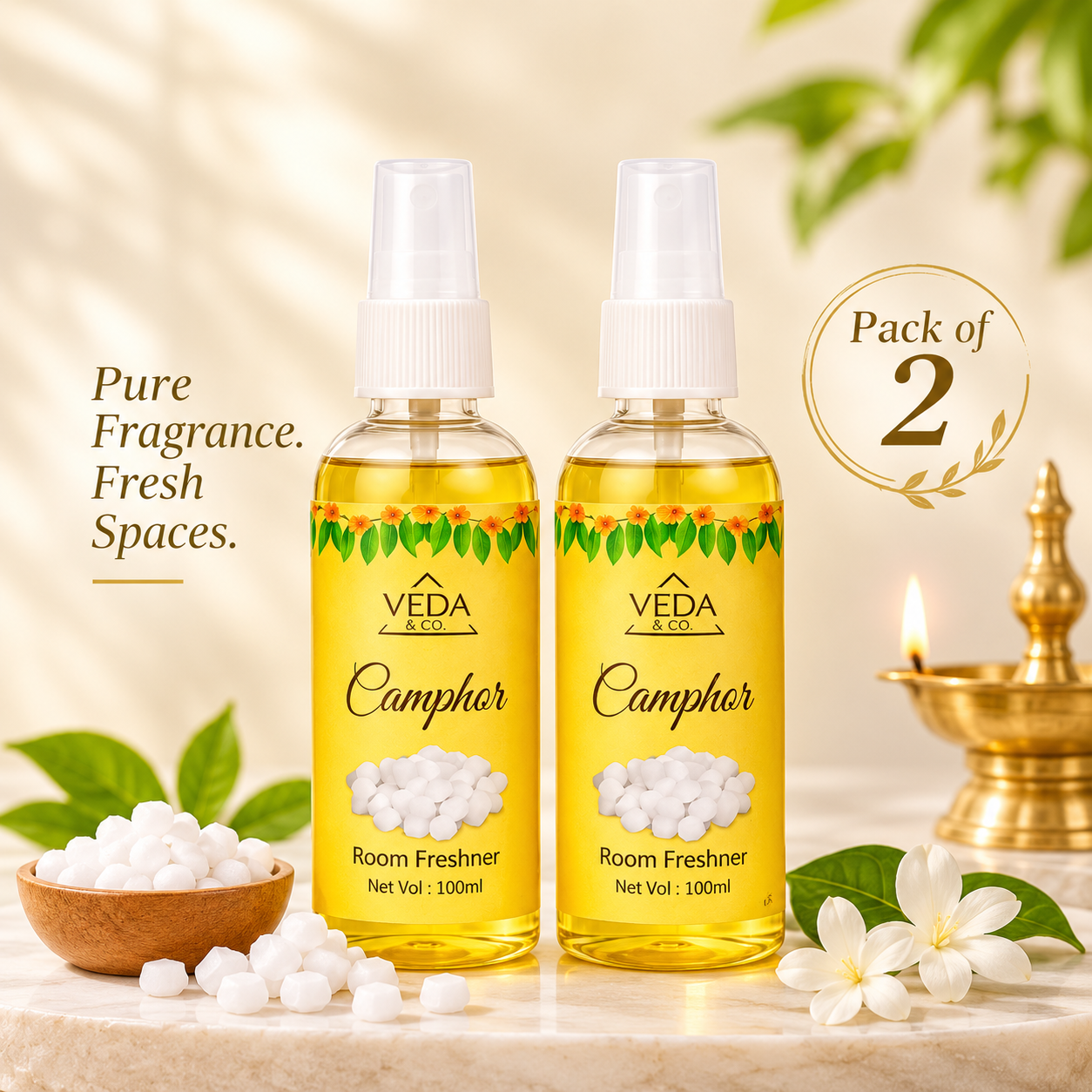 Camphor Fragrance Puja Spray – Long-Lasting Room Freshener 100ml (Pack of 2)