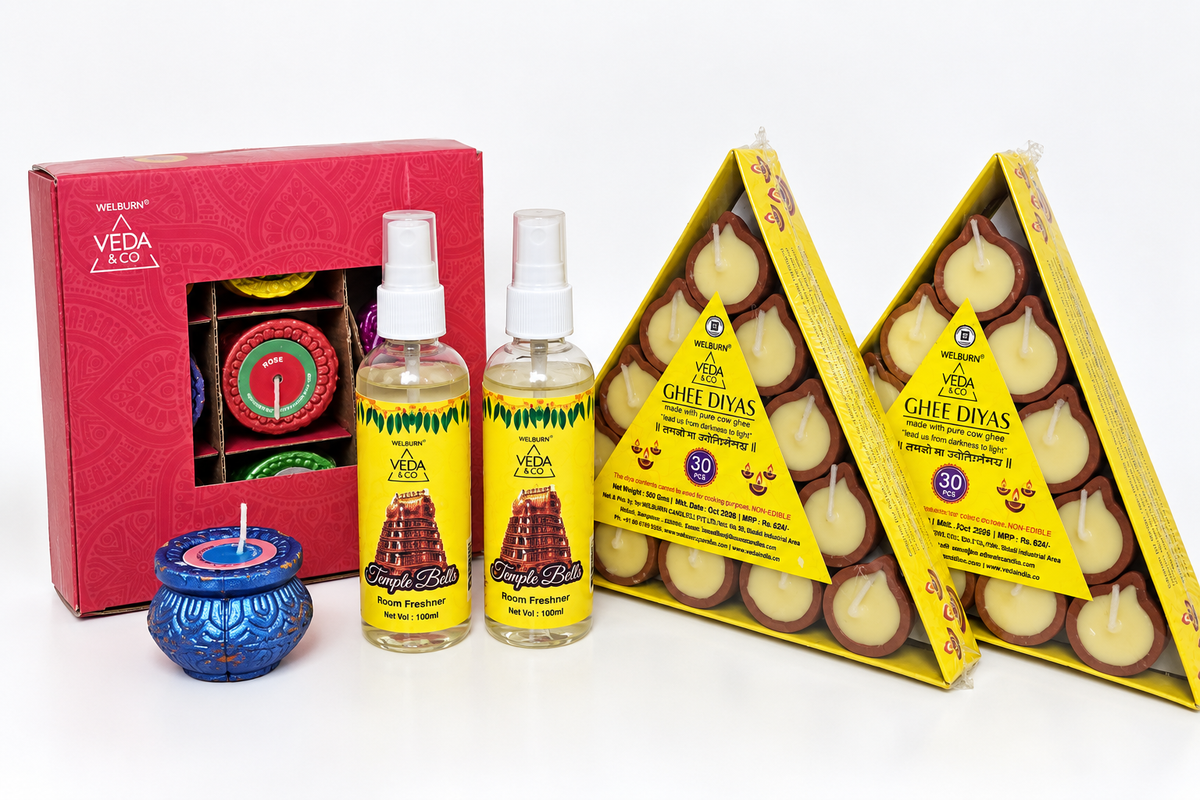 Ghee Diya (60 Pcs), Matki Diya & Puja Spray (2 Pcs) Combo