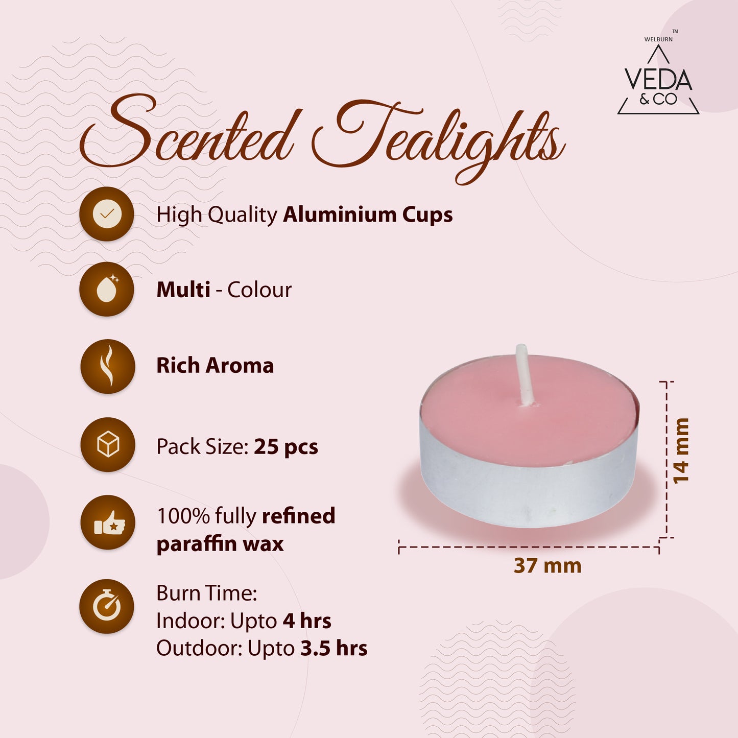 Scented Multicolor Tealight Candles - Pack of 25 (4-Hour Burning Time)