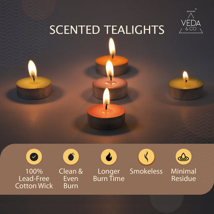 Scented Multicolor Tealight Candles - Pack of 25 (4-Hour Burning Time)