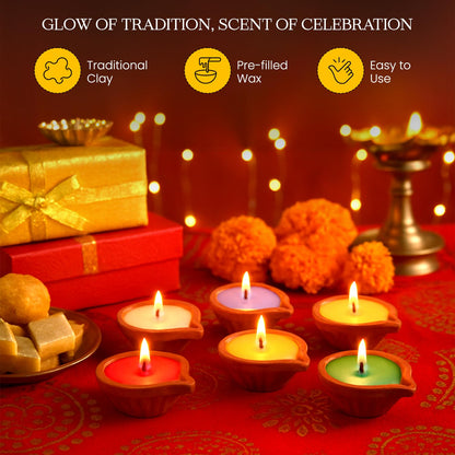 Diwali Diya for Pooja, Multicolored (18 Pieces)