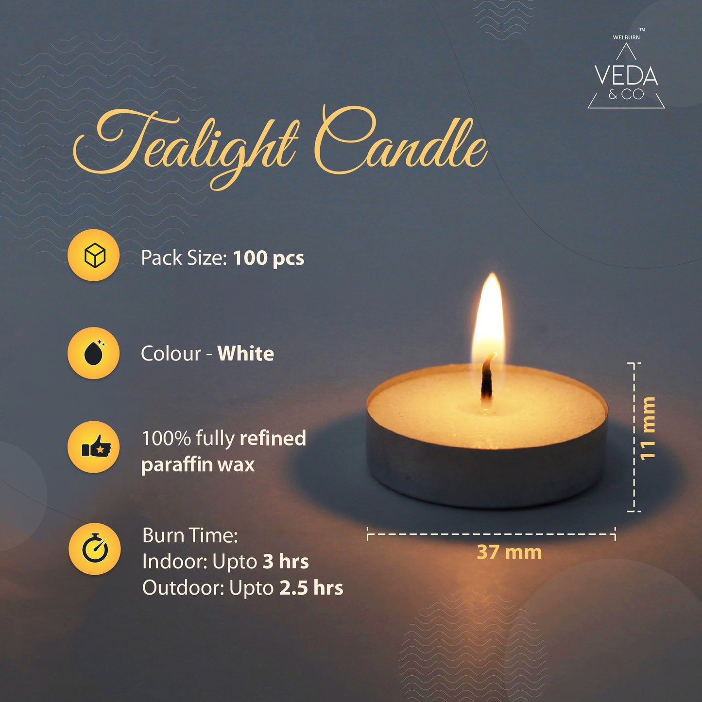 Wax Tealight Candles - Pack of 100, 3 Hours Burning Time, 100% Fully Refined Paraffin Wax, Unscented, Smokeless, Dripless, for Home Decor, Offices & Other Occasions (White)