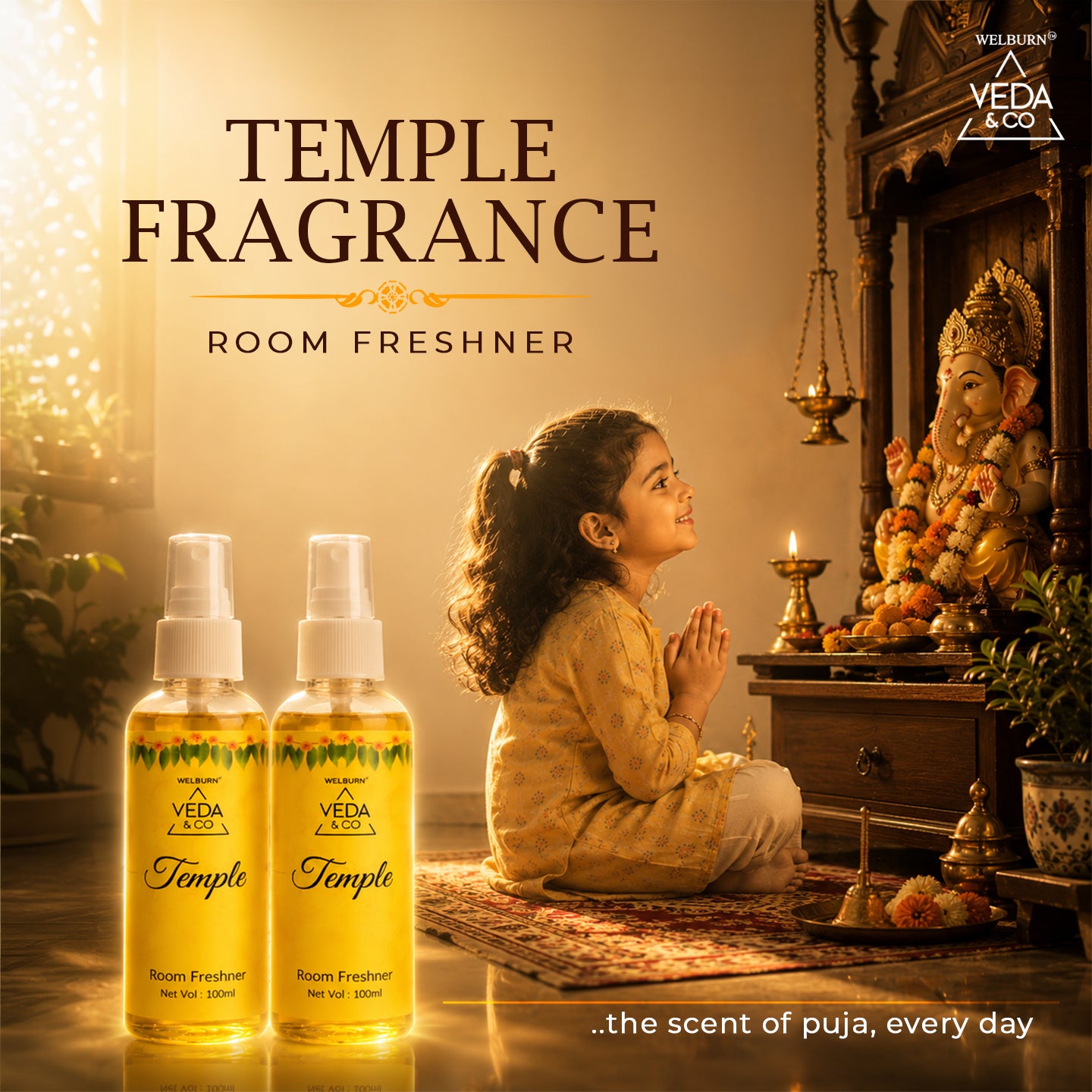 Nagchampa Scented Ghee Blended Batti (100 Pcs) & Temple Fragrance Puja Spray (Pack of 2) Combo