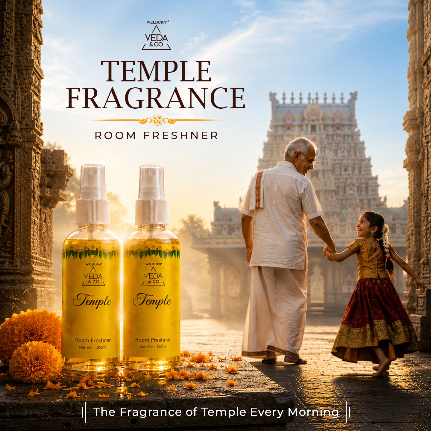 Nagchampa Scented Ghee Blended Batti (100 Pcs) & Temple Fragrance Puja Spray (Pack of 2) Combo