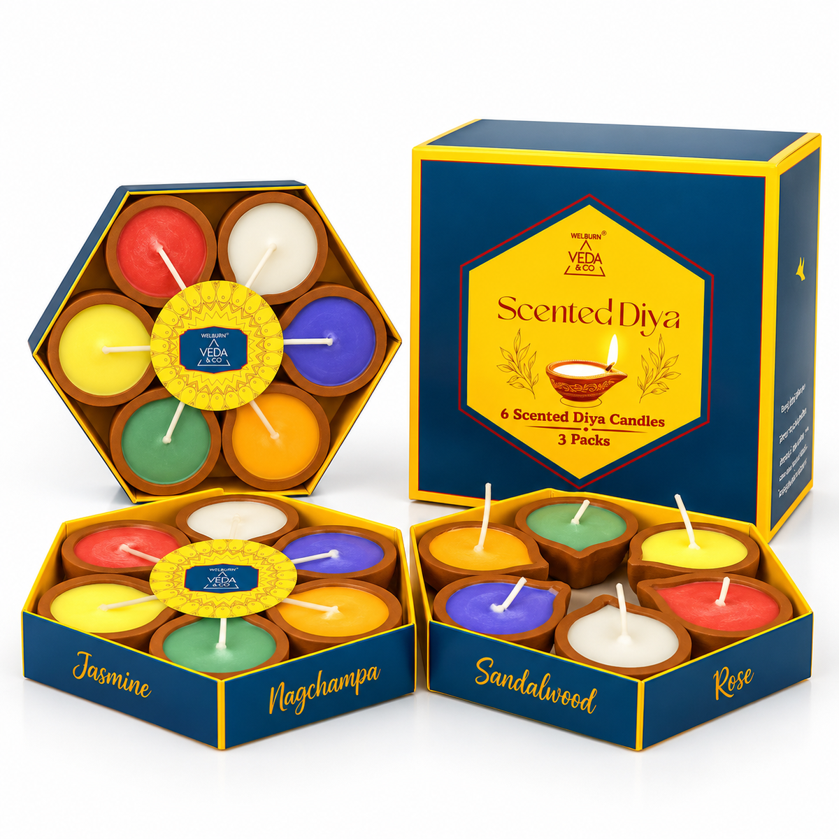 Diwali Diya for Pooja, Multicolored (18 Pieces)