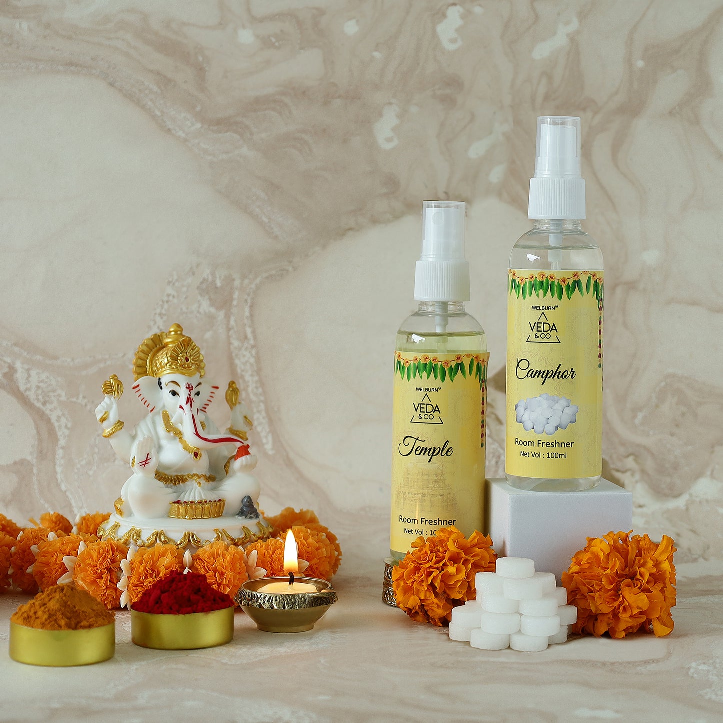 Room Freshener for Puja - Combo Pack of 2 (100ml each) | Camphor & Temple Fragrance | Long Lasting Air Freshener for Home & Office