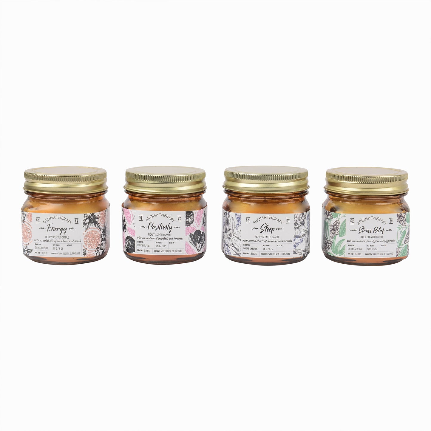 Copy of Scented Wax Candle - Set of 4 (35 Hours Burn Time, 141gm), Aromatherapy Jar Candles Induces Energy, Positivity, Sleep & Stress Relief, Fully Refined Paraffin Wax, for Home Décor