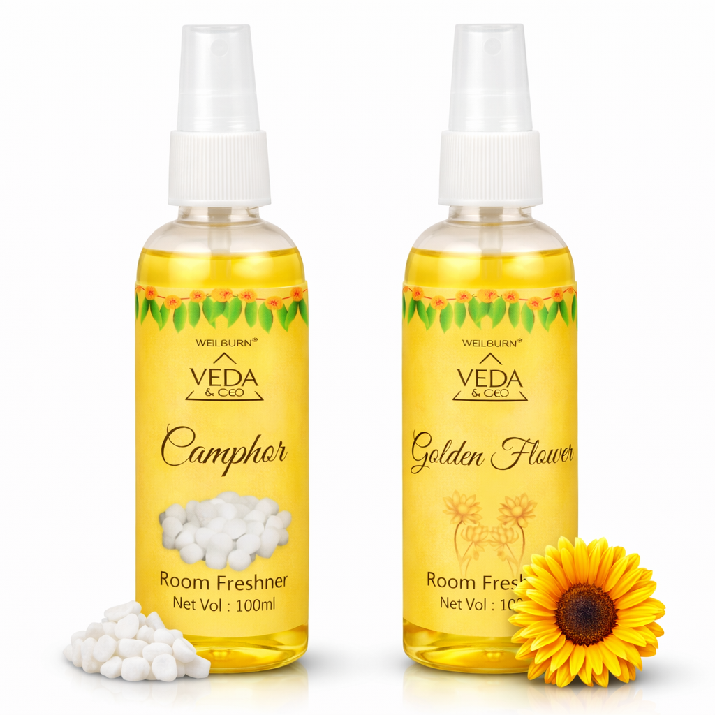 Camphor & Golden Flower puja spray combo pack of 2 – front view