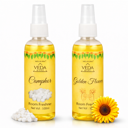 Camphor & Golden Flower puja spray combo pack of 2 – front view