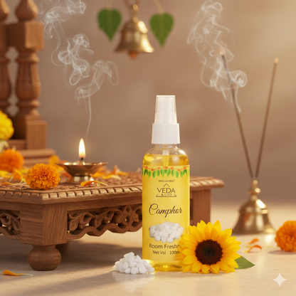 Camphor & Golden Flower puja spray product display 