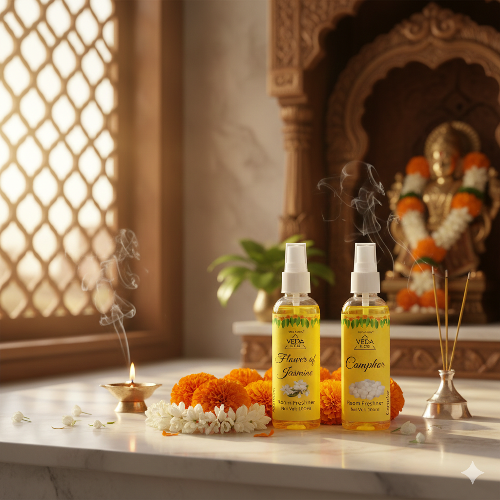 Camphor and Jasmine aqua-based puja room freshener spray bottles 100ml