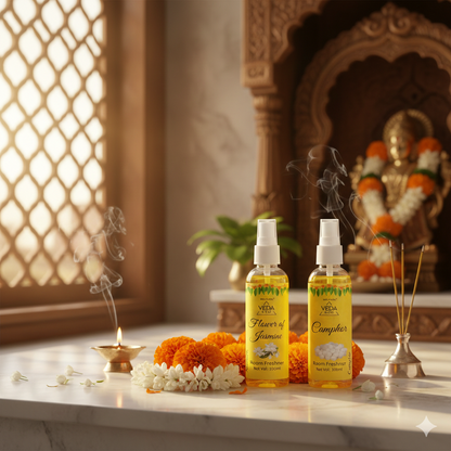 Camphor and Jasmine aqua-based puja room freshener spray bottles 100ml