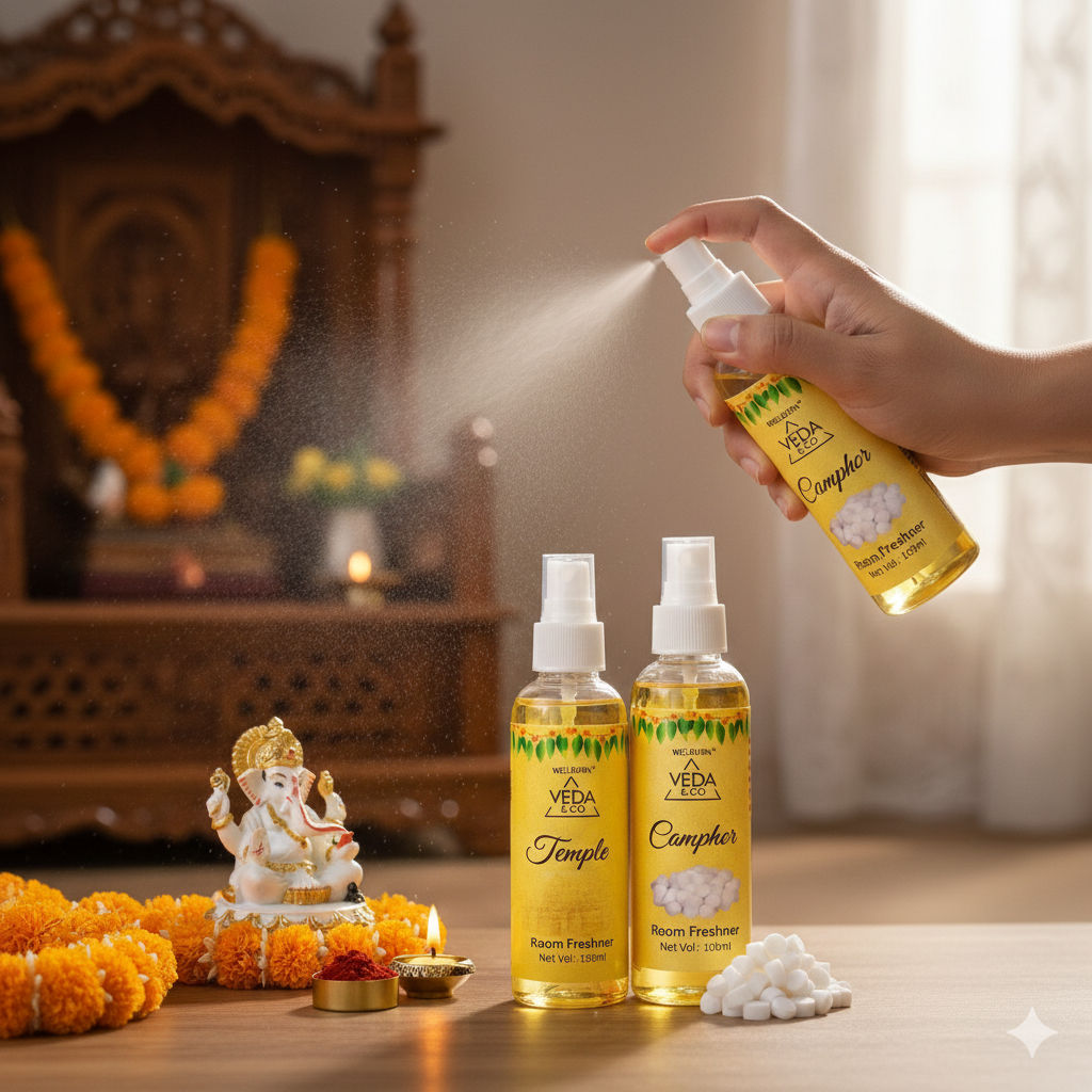 Camphor and Temple fragrance puja room freshener spray bottles