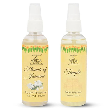 Room Freshener for Puja - Combo Pack of 2 (100ml each) | Temple & Jasmine Fragrance | Long Lasting Air Freshener for Home & Office