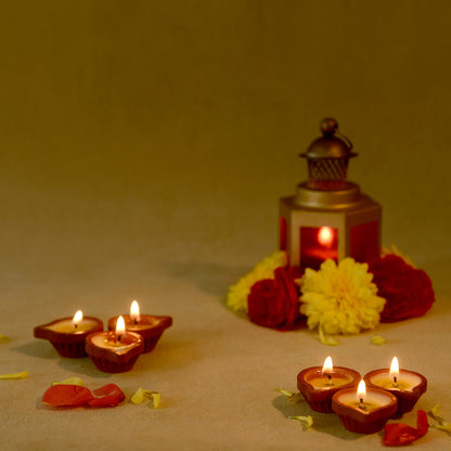 Pure Cow Diya Candle for Puja - 6 Pieces, Upto 45 Minutes Burn Time, Ghee Blended Filled Clay Diya Batti, Ready to Use Diyas for Daily Pooja